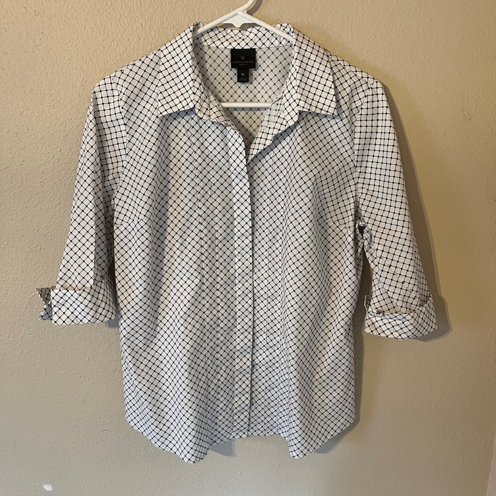 Worthington White and Black Checkered Button-Up Shirt Size PL
